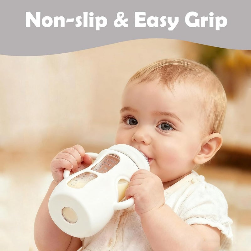 Kingwi 3 Pack Silicone Sleeves for Avent Natural Glass Baby Bottles, Anti Breakage Baby Bottle Holder, Compatible with Philips Avent Glass Natural Baby Bottle (Dark Blue+Dark Green+White, 8 OZ) - Image 4